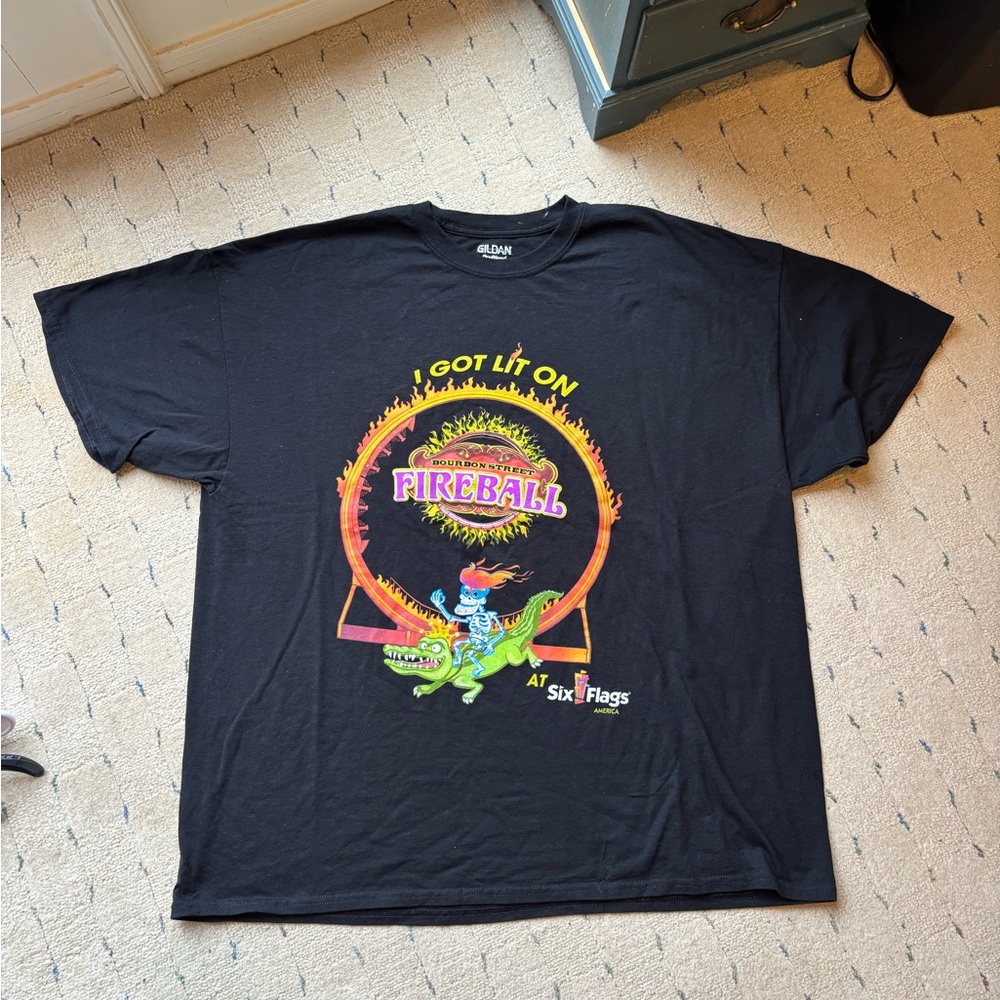 Six Flags America Rare Bourbon Street Fireball T- Shirt 2XL Media Exclusive New